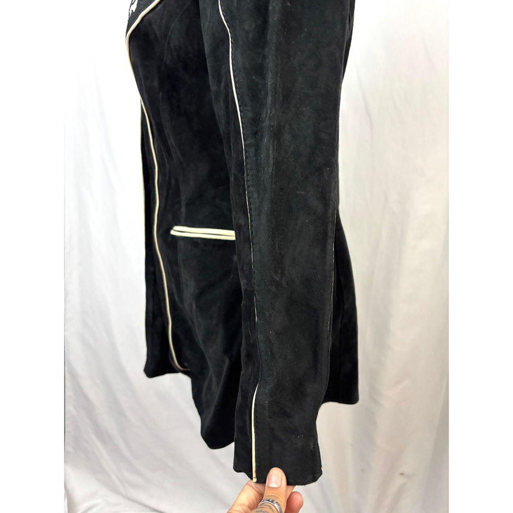 Handmade Suede Jacket Black Western Applique Tailored Vintage OOAK - Picture 10 of 16